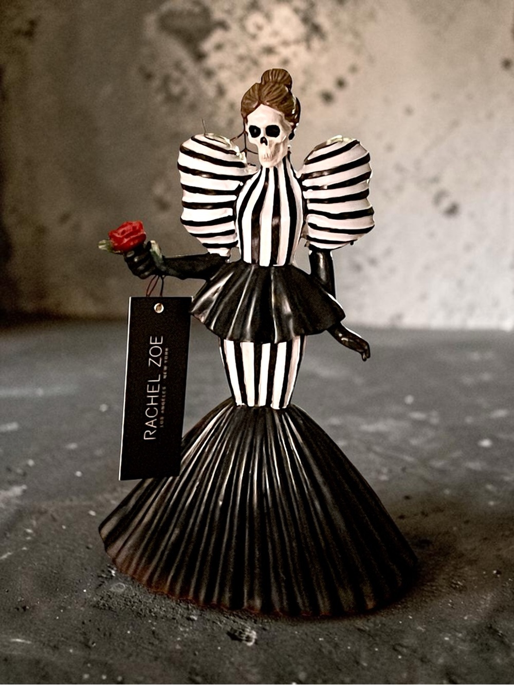 New Rachel Zoe black & white stripe skeleton lady in fancy bow dress